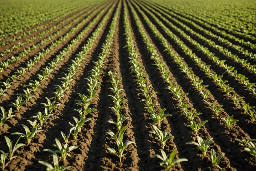Young crop seedlings in rows showing early growing season